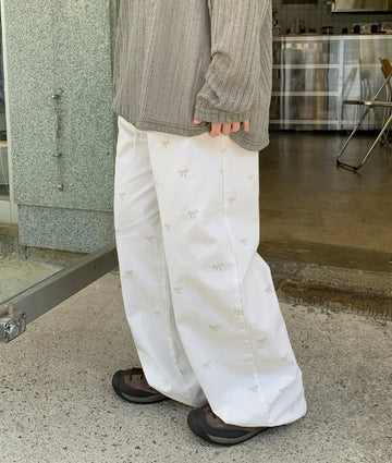 Hoity ribbon banding wide cotton pants